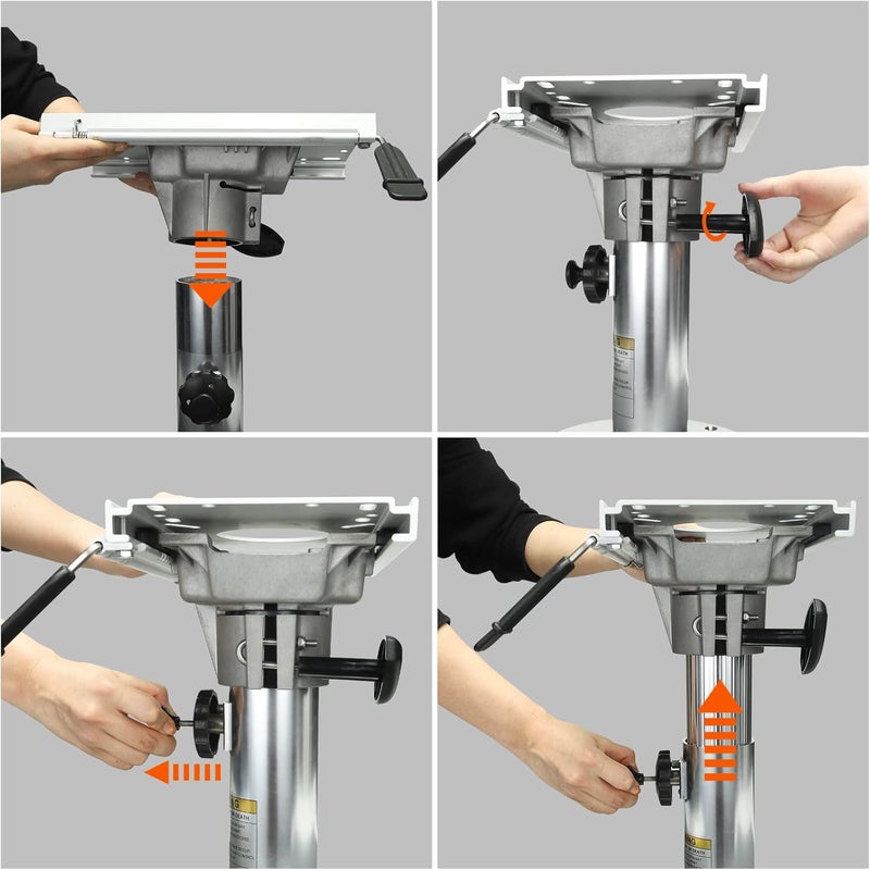 ONHI Adjustable Aluminum Boat Seat Pedestal 14-20 Inch Height with Slide, Locking Mechanism, Silver Matte Brushed Finish, Ideal for Fishing Boats and Marine Vessels - Image 3